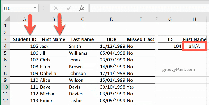 RECHERCHEV renvoyant une erreur NA dans Excel