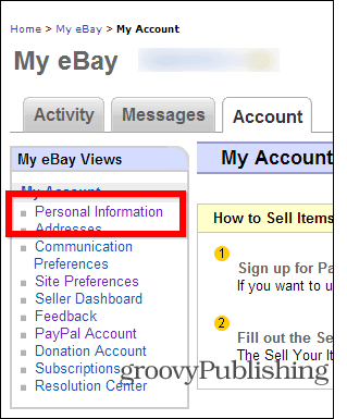 eBay modifier les paramètres du compte de mot de passe informations personnelles