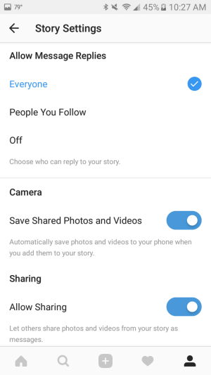 Utilisez les paramètres pour enregistrer automatiquement les photos et les vidéos que vous ajoutez à votre histoire sur votre smartphone