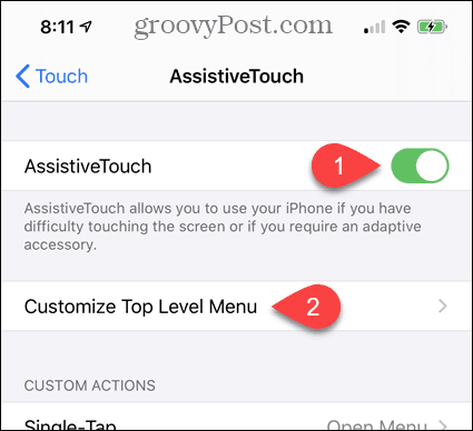 Activez AssistiveTouch dans les paramètres de l'iPhone