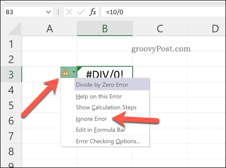 Ignorer les erreurs dans Excel