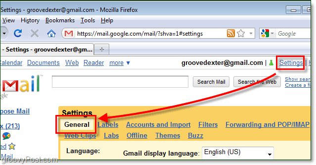 accéder aux paramètres généraux de gmail