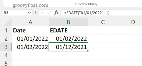 Un exemple de formule EDATE dans Excel