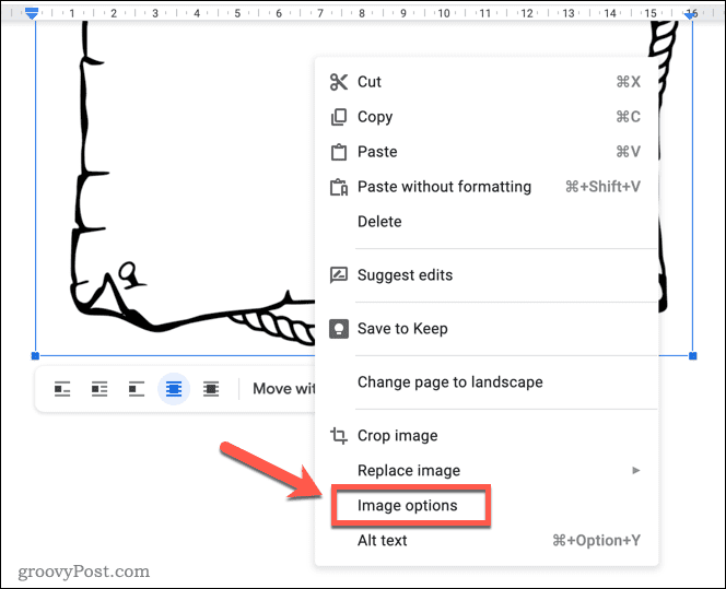 Ouvrir le menu des options d'image dans Google Docs