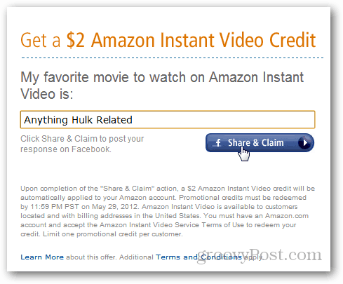 Crédit vidéo Amazon de 2 $