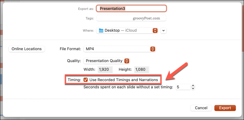 Utilisation de minutages enregistrés pour une vidéo exportée dans PowerPoint sur Mac