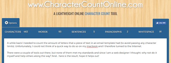 Utilisez CharacterCountOnline.com pour compter les caractères, les mots, les paragraphes, etc.