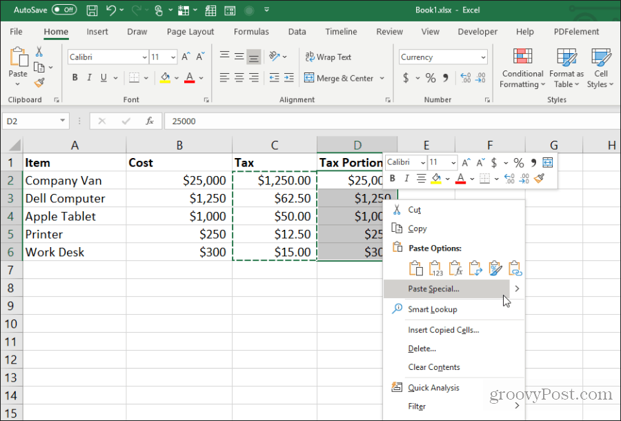 coller spécial dans Excel