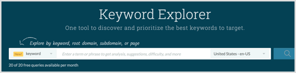 Faites une recherche de mots-clés avec l'outil Moz Keyword Explorer.