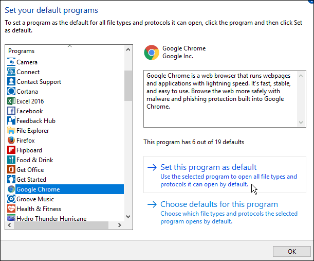 Changer le navigateur par défaut dans la mise à jour anniversaire de Windows 10