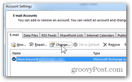 Ajouter une boîte aux lettres Outlook 2013 - Cliquez sur Modifier