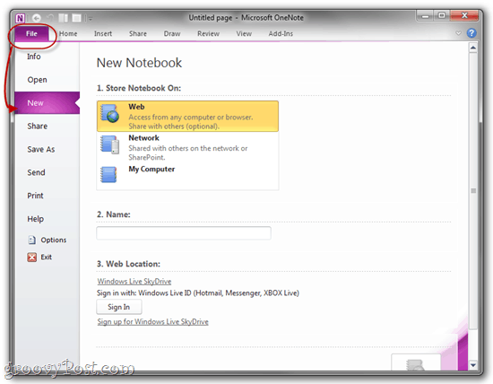 Enregistrer le bloc-notes dans SkyDrive