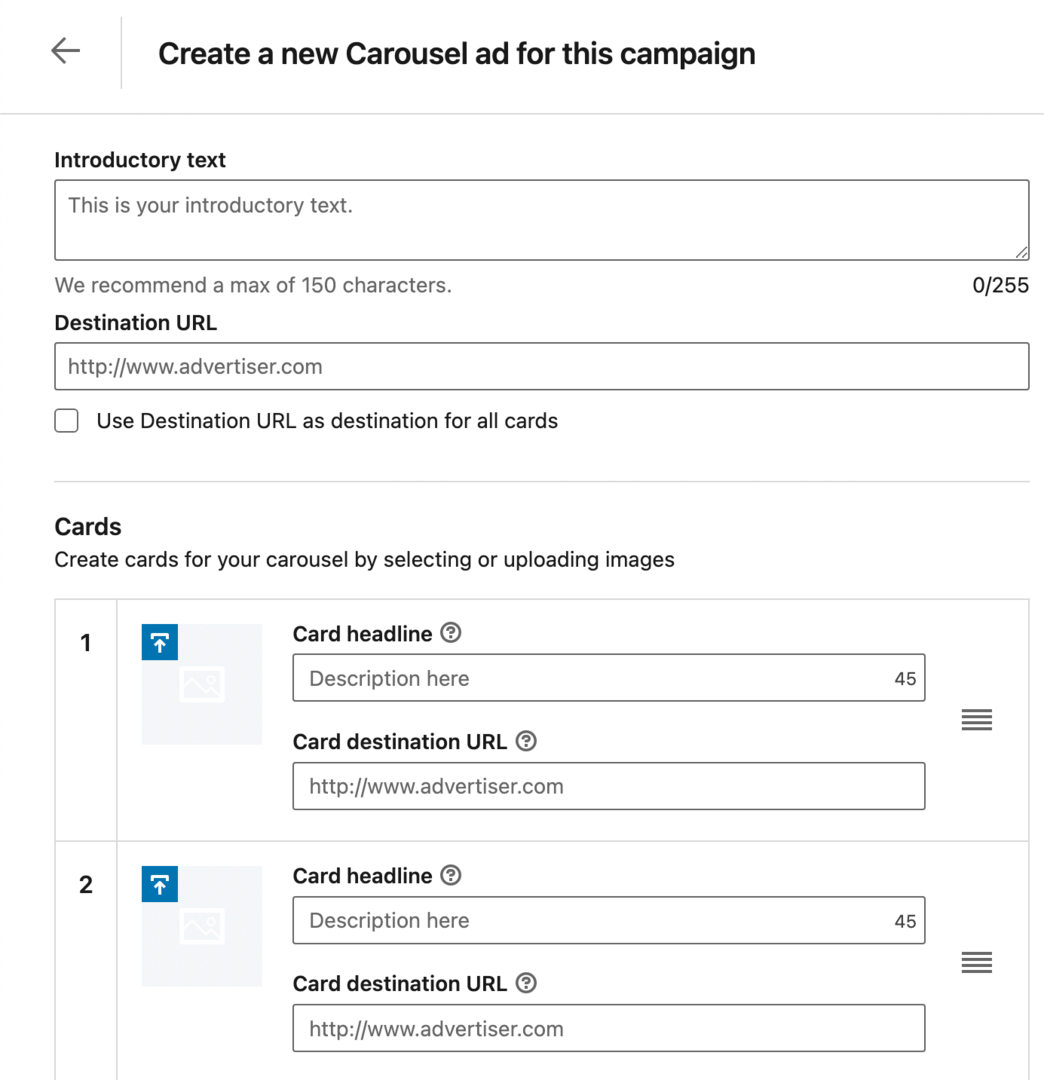 Configuration des publicités carrousel LinkedIn