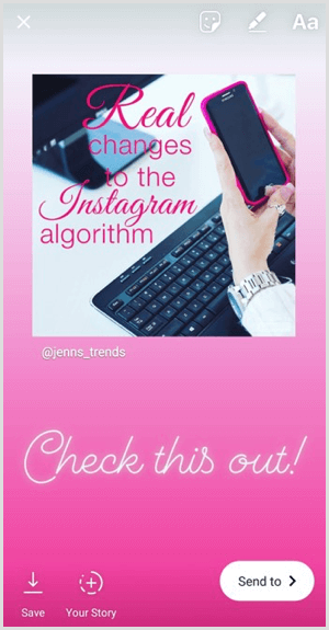 Ajoutez du texte, des autocollants ou d'autres composants à une publication partagée dans votre histoire Instagram.