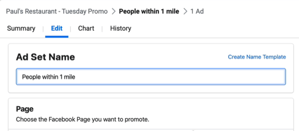 modifier le champ Nom de l'ensemble d'annonces dans Facebook Ads Manager
