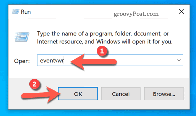 Ouverture de l'Observateur d'événements à l'aide de Exécuter sous Windows