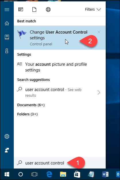 Ouvrir le contrôle de compte d'utilisateur