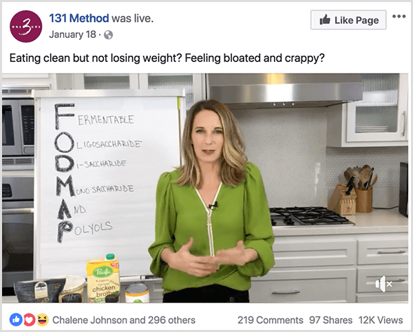 La page Facebook de la méthode 131 publie une vidéo sur l'alimentation saine.
