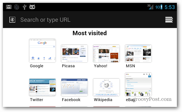 Définir la page d'accueil du navigateur Android par défaut sur les sites les plus visités