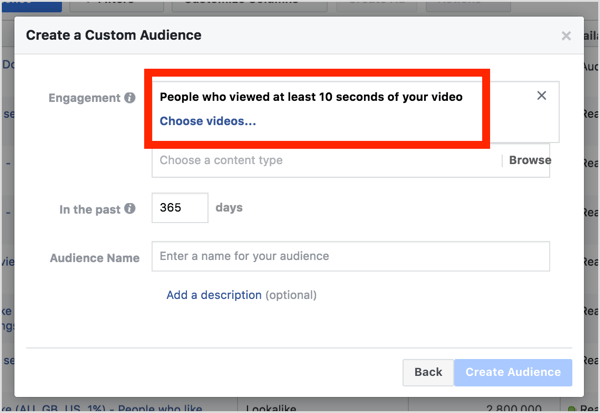 Dans la liste déroulante Engagement, sélectionnez Personnes qui ont visionné au moins 10 secondes de votre vidéo.