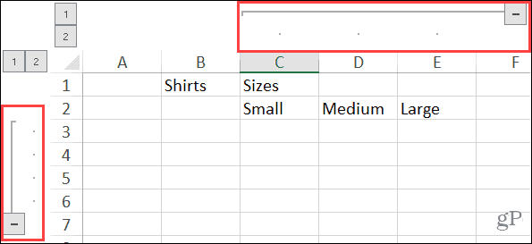 Colonnes et lignes groupées développées dans Excel sous Windows