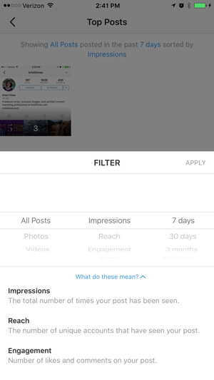 Filtre d'informations sur les profils d'entreprise Instagram