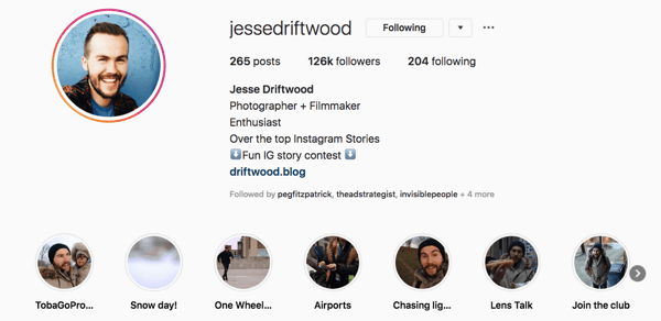Profil Instagram de Jessie Driftwood.