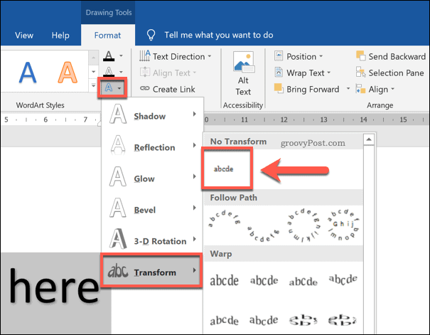 Désactivation des effets de texte incurvé dans Word