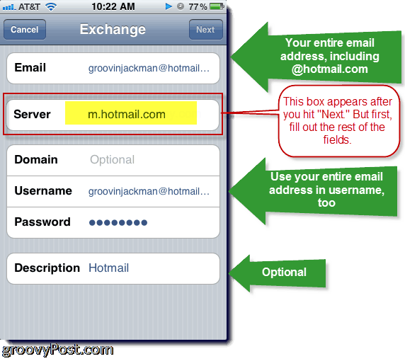 Ajout de Hotmail Exchange ActiveSync à l'iPhone