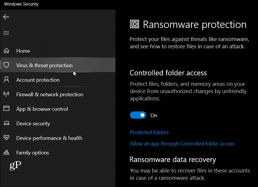 Protection contre les ransomwares Windows 10