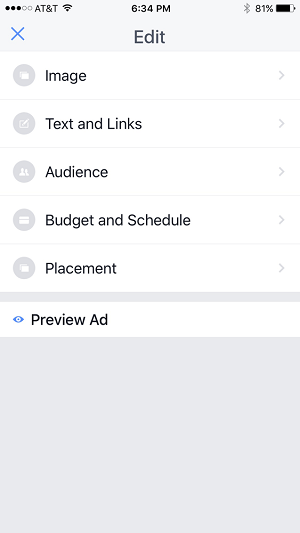 modifier les options de la campagne publicitaire dans l'application de gestion des pages Facebook