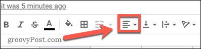 Sélection de l'outil d'alignement horizontal dans Google Sheets