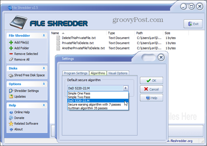 Outil de suppression sécurisée de File Shredder pour Windows
