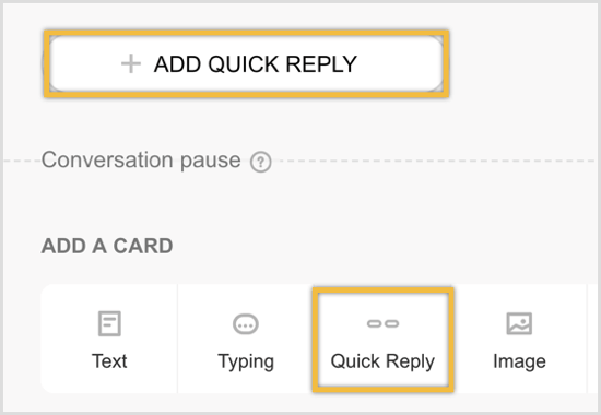 Cliquez pour ajouter une carte de réponse rapide, puis cliquez sur Ajouter une réponse rapide.