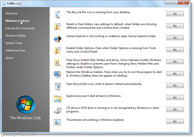 FixWin Windows Explorer corrige la capture d'écran