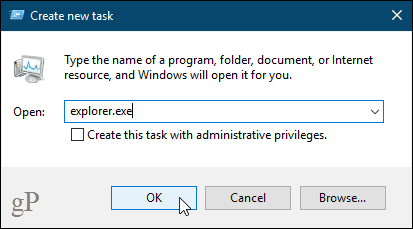 Boîte de dialogue Créer une nouvelle tâche dans le Gestionnaire des tâches de Windows 10