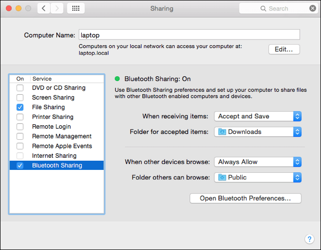 Partage Bluetooth sur Mac