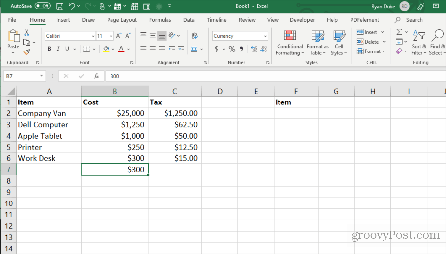 en utilisant control-d dans excel