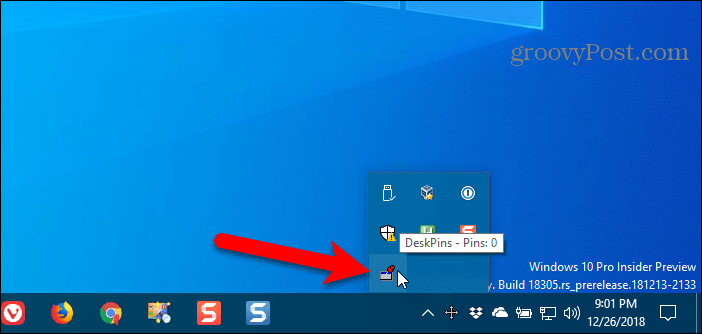 Cliquez sur l'icône DeskPins dans la barre d'état système de Windows pour obtenir une épingle