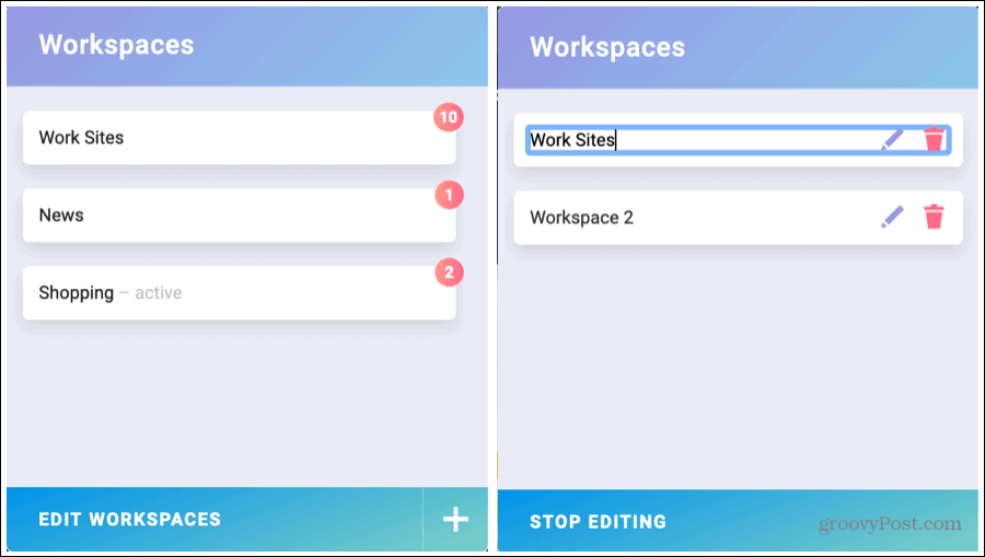 Onglet Espaces de travail pour organiser les onglets Firefox