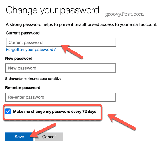 Définir l'expiration du mot de passe dans un compte Microsoft