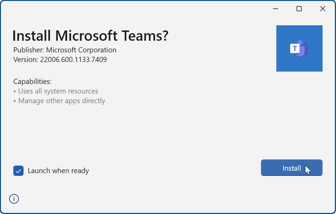 installer les équipes Microsoft ne se charge pas
