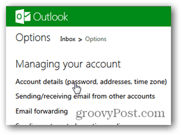 changer le mot de passe d'Outlook.com - cliquez sur les détails du compte