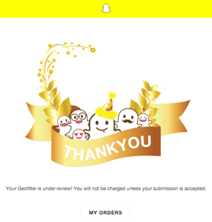 confirmation de commande de geofilter Snapchat