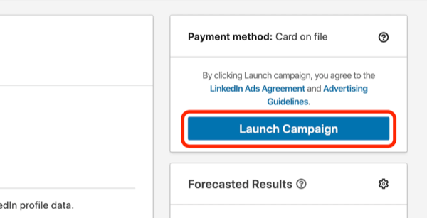 capture d'écran du bouton Lancer la campagne sur LinkedIn