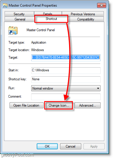 Capture d'écran de Windows 7 - Comment changer l'icône d'un raccourci