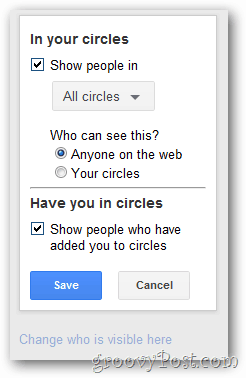 configuration d'affichage du cercle de profil Google +