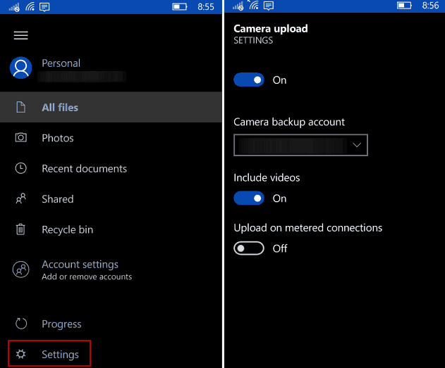 Faire en sorte que Windows 10 Mobile sauvegarde automatiquement sur OneDrive
