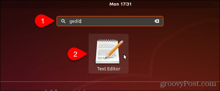 Recherchez et ouvrez gedit dans Ubuntu