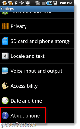 menu des paramètres android sur le téléphone